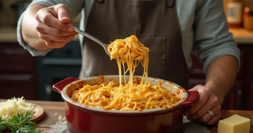 Crockpot Cheesy Chicken Spaghetti