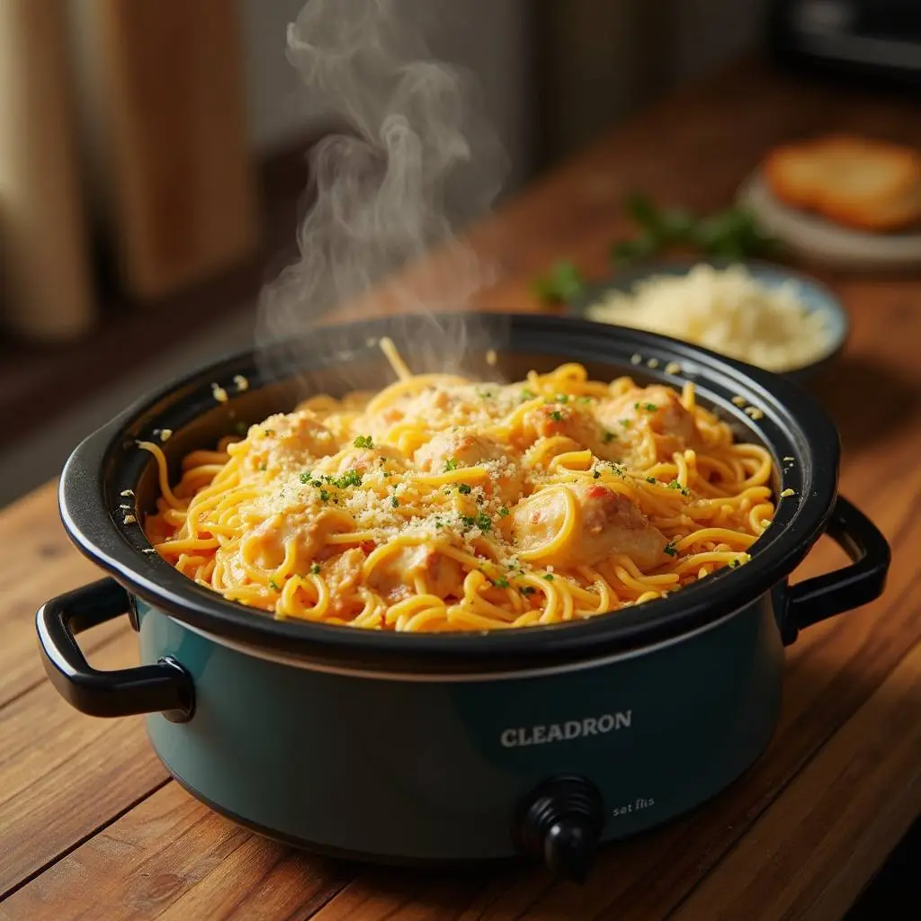 Crockpot Cheesy Chicken Spaghetti