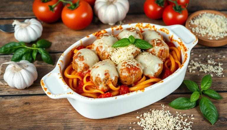 baked pasta with meatballs