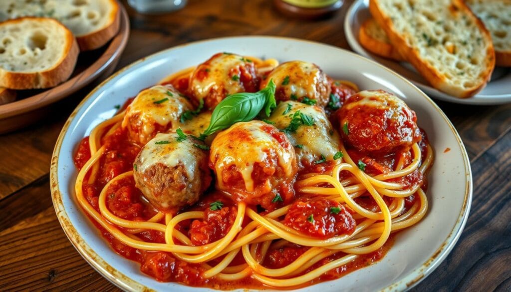 baked spaghetti with meatballs