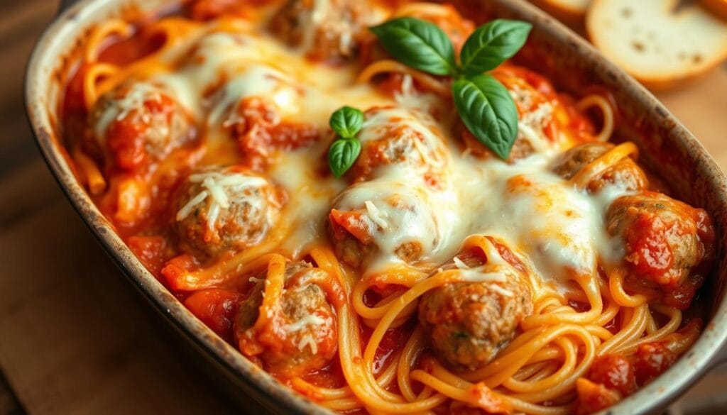 meatball spaghetti casserole