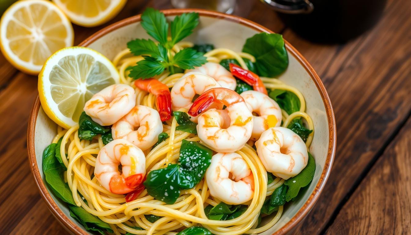 shrimp and spinach pasta