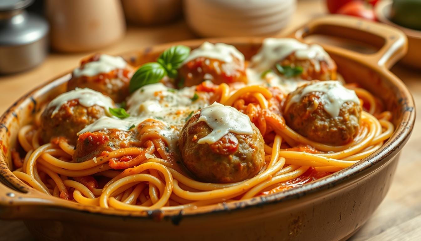 spaghetti and meatball bake