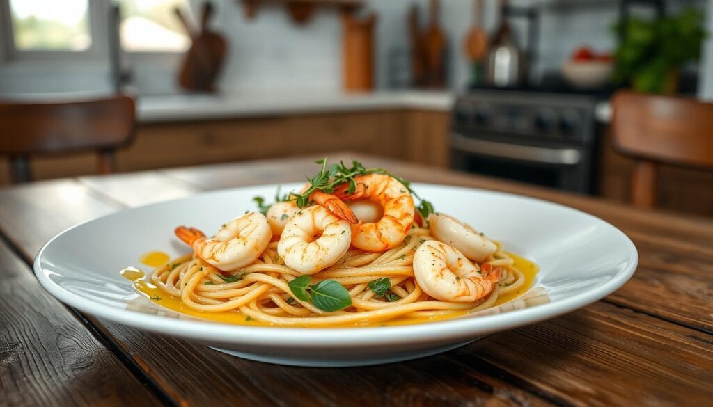 seafood pasta plating